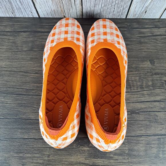 Vivaia Claire Round Toe Ballet Flats Women’s Sz 10.5 EU42 Citrus Orange Gingham - Picture 6 of 8